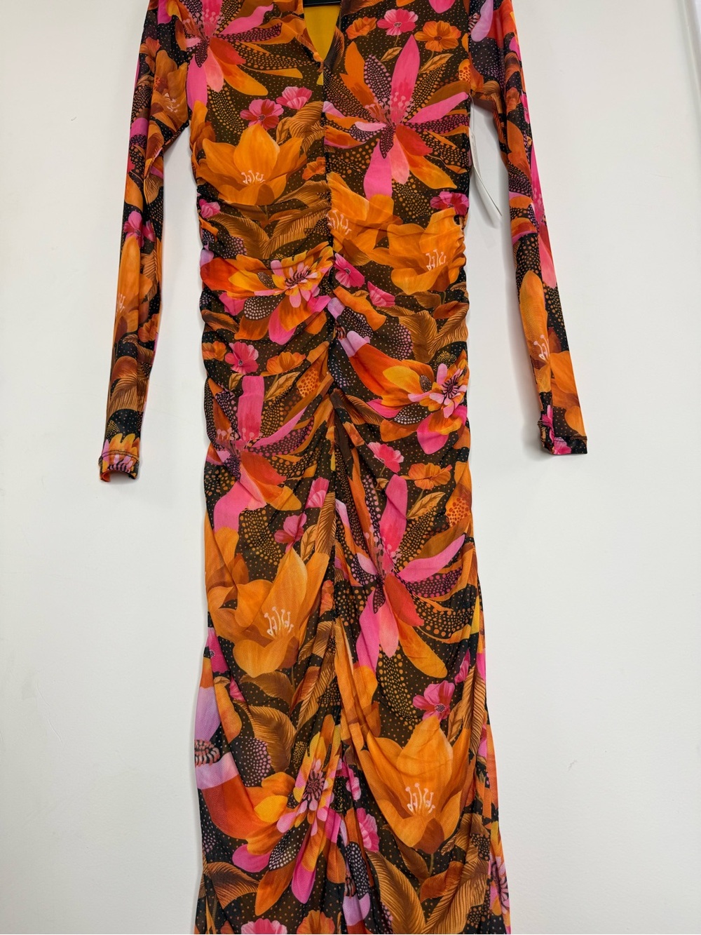 Farm Rio x Anthropologie Long Sleeve Ruched Midi Dress Size S Floral Print NWT - Picture 10 of 15